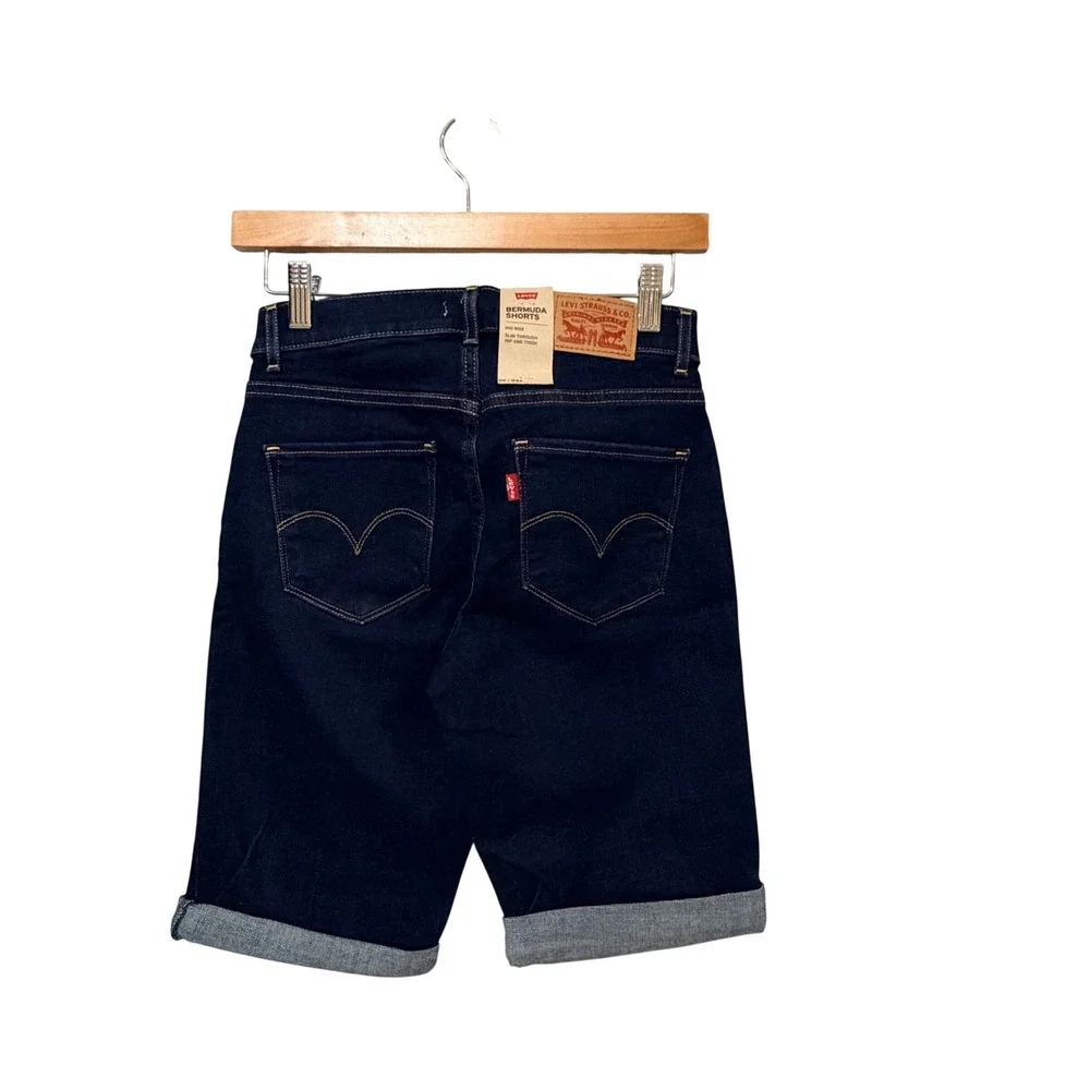 Levis Womens Bermuda Shorts Dark Wash Indigo Mid Rise Slim Fit Size 24 NWT